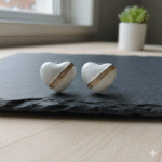 porcelain pearly white heart stud earrings