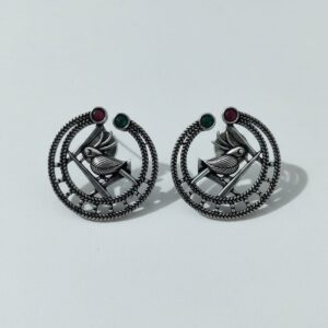 antique bird circle earrings