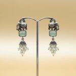 brass green ladies pearl oxidized earring