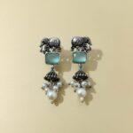 brass green ladies pearl oxidized earring