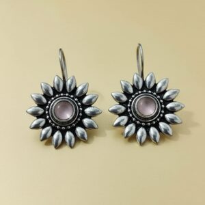 silver lookalike brass oxidized classy flower stud earrings