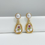 gold rose baroque pearl pendant earrings oil painting rose conventional pearl pendant earrings fashion irregular rectangular natural freshwater pearl earrings women s jewellry